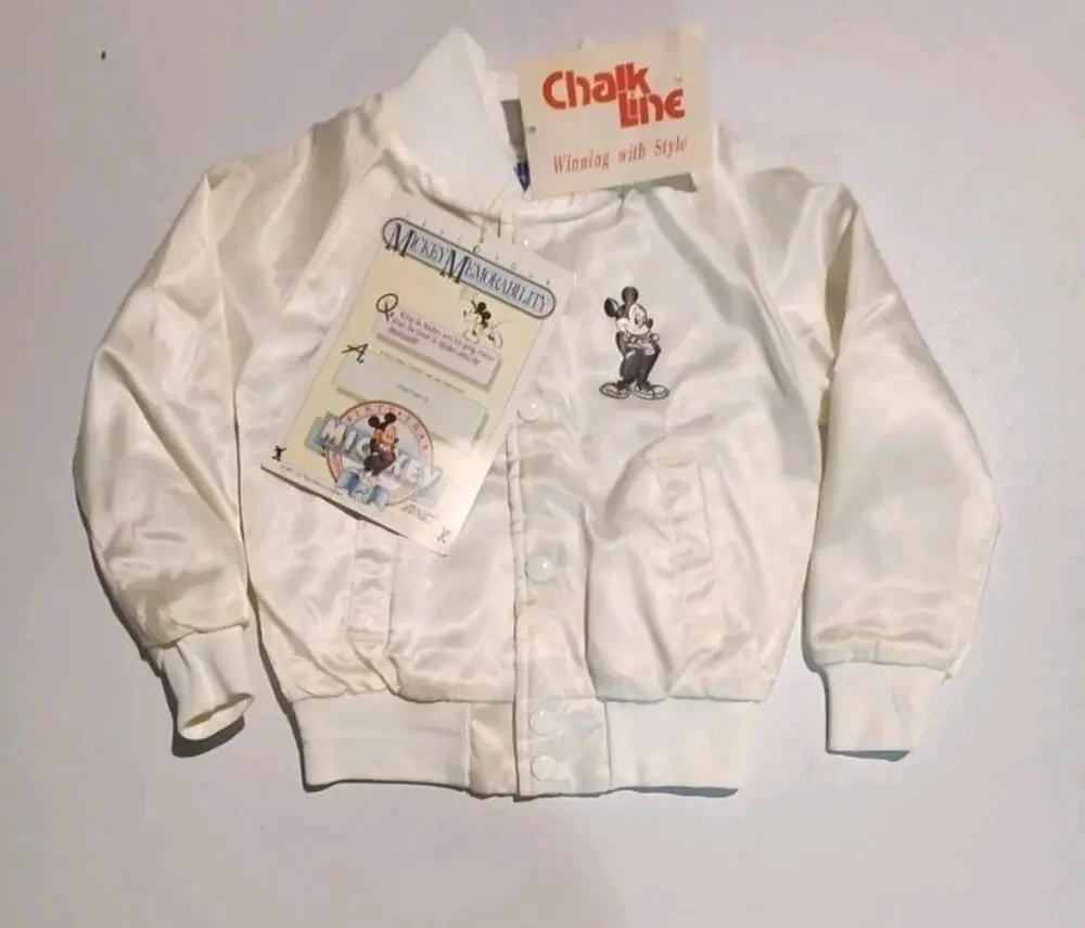 RARE VINTAGE NOS 1987 DISNEY MICKEY MOUSE CHALK LINE SATIN JACKET W/ HANGTAGS